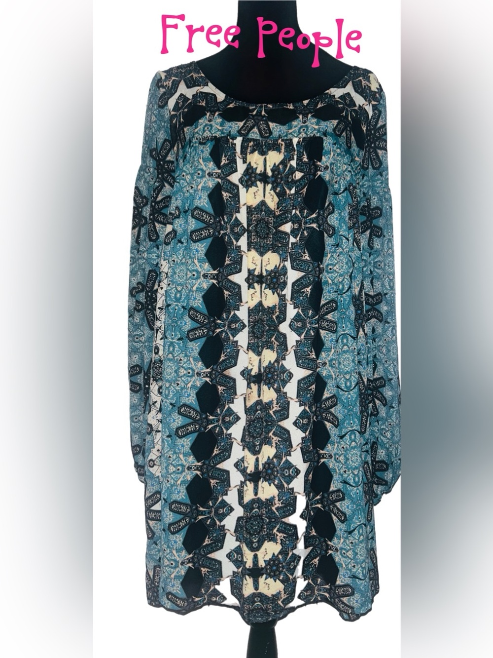 Free People chiffon babydoll‎ dress with a Bohemian floral print.-NWOT